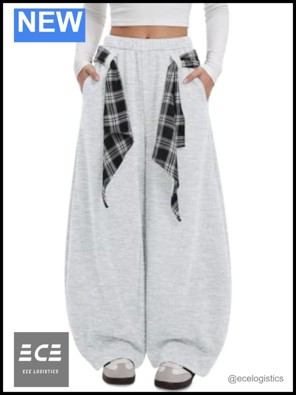 TARSE Barrel Sweatpants Wide Leg Plaid Tie High Rise Baggy Y2K